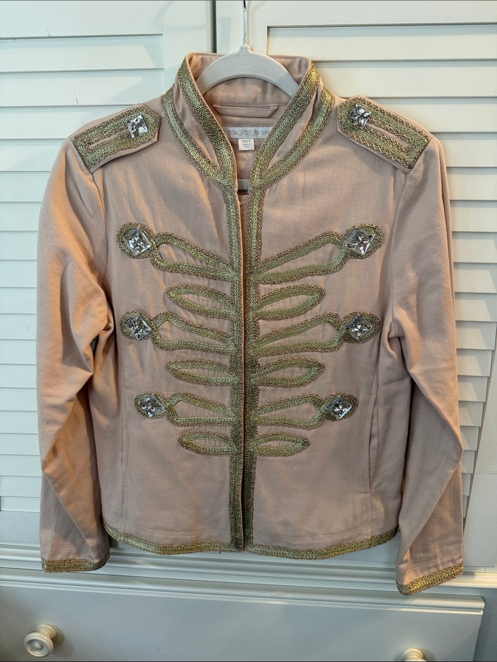 Boston Proper Embellished Military-Style Pink Jacket with Gold Trim